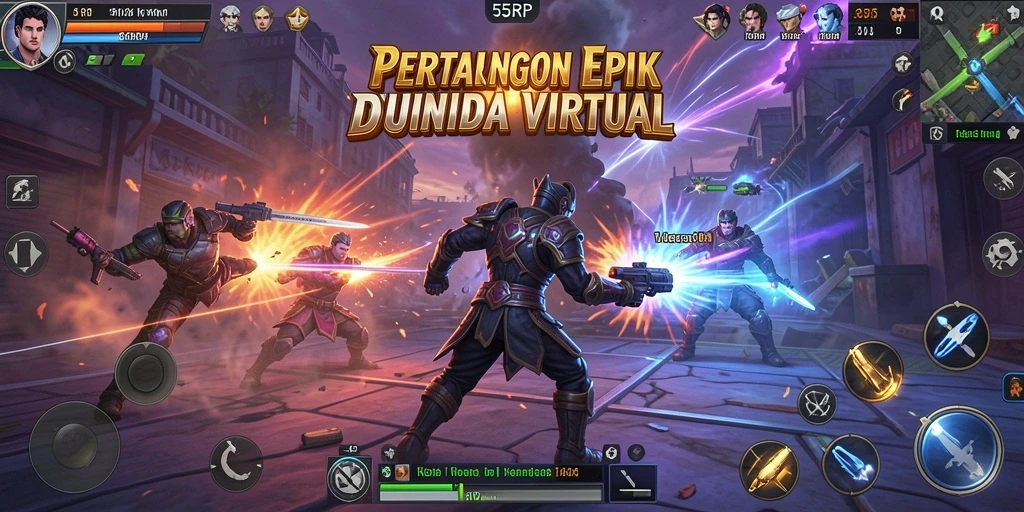 Screenshot menampilkan pertarungan seru dengan banyak aksi di 55RP.