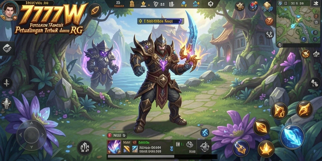 Screenshot gameplay <strong>7777W</strong> menampilkan pertarungan epik di dunia fantasi.