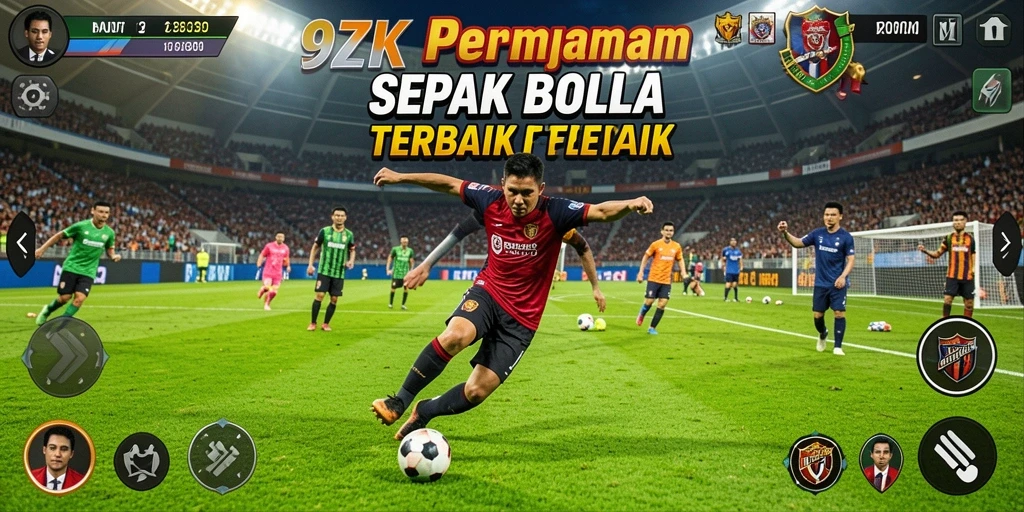 Screenshot dari gameplay <strong>9ZK</strong> yang menunjukkan aksi pertandingan sepak bola.