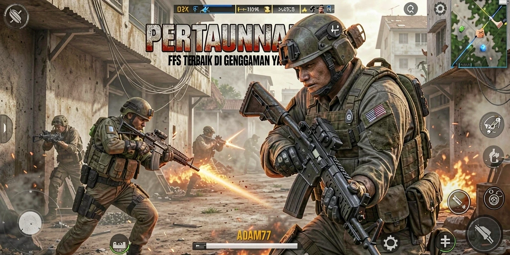 Gameplay ADAM77 yang menampilkan aksi tembak-menembak yang mendebarkan.