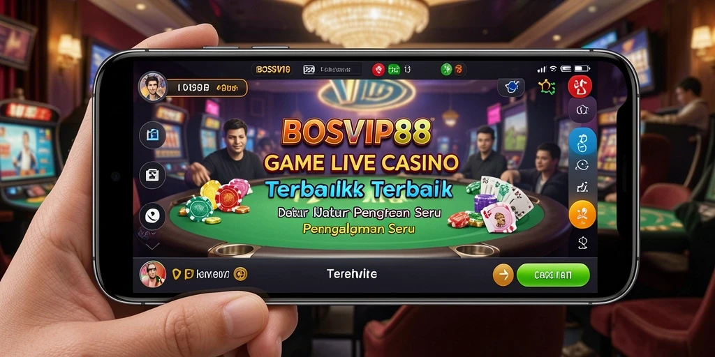 Screenshot gameplay <strong>BOSVIP88</strong> yang menampilkan dealer langsung di ruang kasino.