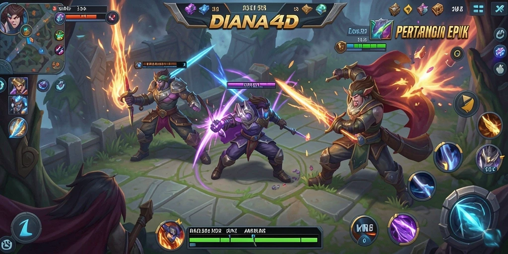Tangkapan layar gameplay DIANA4D yang menunjukkan aksi MOBA yang seru.