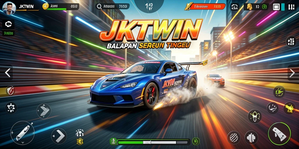 Tangkapan layar utama <strong>JKTWIN</strong> menampilkan aksi balapan yang mendebarkan.
