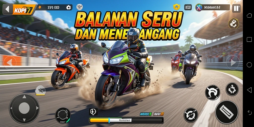 Gambar aksi balapan motor yang intens dalam KOPI77.