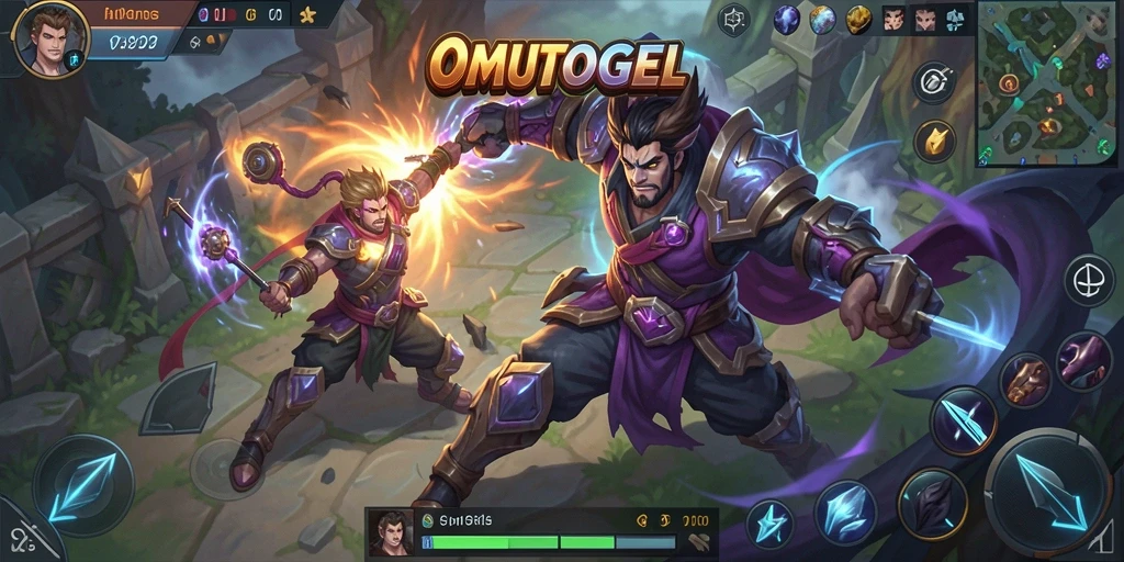 Tampilan gameplay seru dalam OMUTOGEL dengan aksi MOBA yang mengesankan.