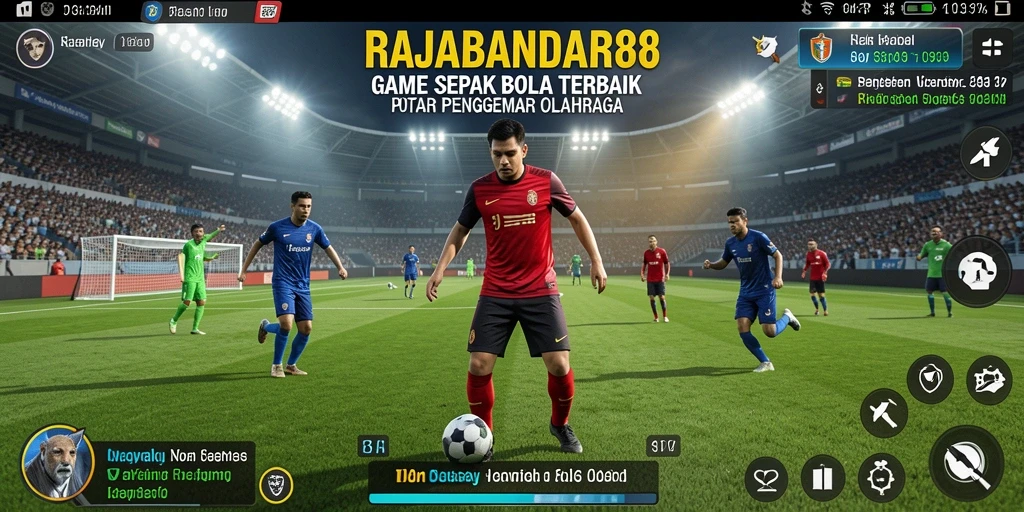 Screenshot utama RAJABANDAR88 menampilkan aksi sepak bola yang seru dan grafis menjanjikan.