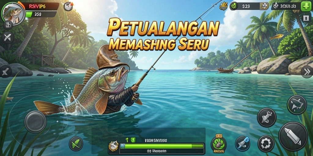 Screenshot gameplay RSNVIP6 menampilkan aksi memancing yang menegangkan dan indah.