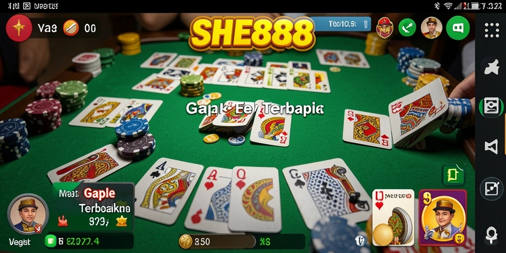 Tampilan gameplay SHE888 dengan kartu Gaple yang menarik.