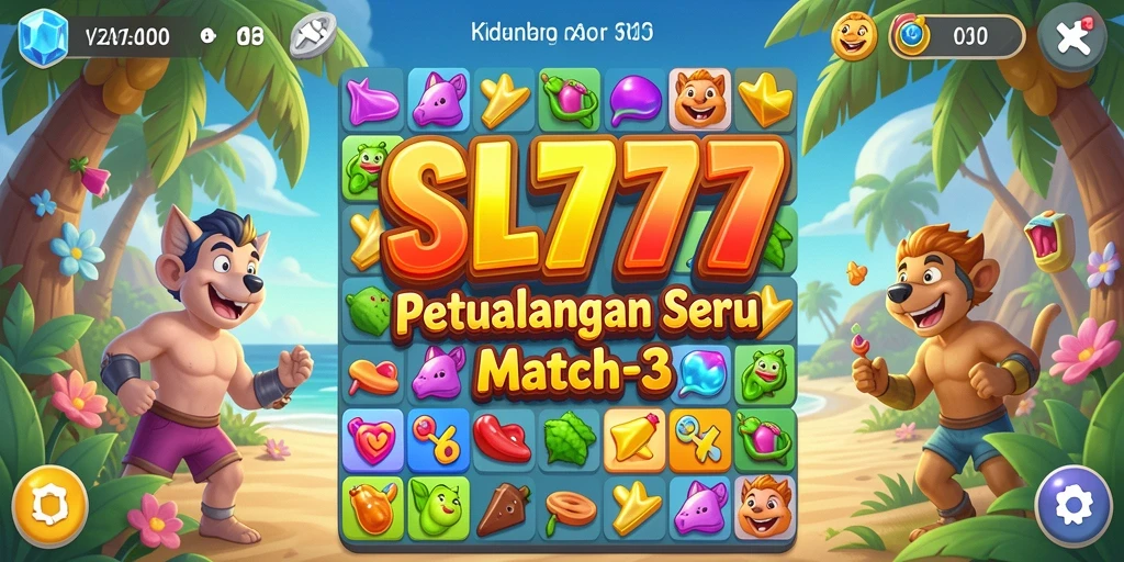Tangkapan layar game SL777 menampilkan gameplay Match-3 yang menarik.