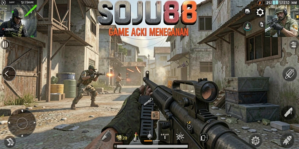 Screenshot gameplay SOJU88 menampilkan aksi tembak-menembak yang intens.