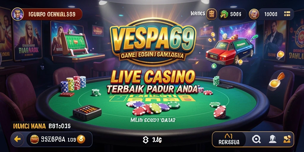 Tampilan gameplay VESPA69 dengan dealer langsung dalam suasana kasino.