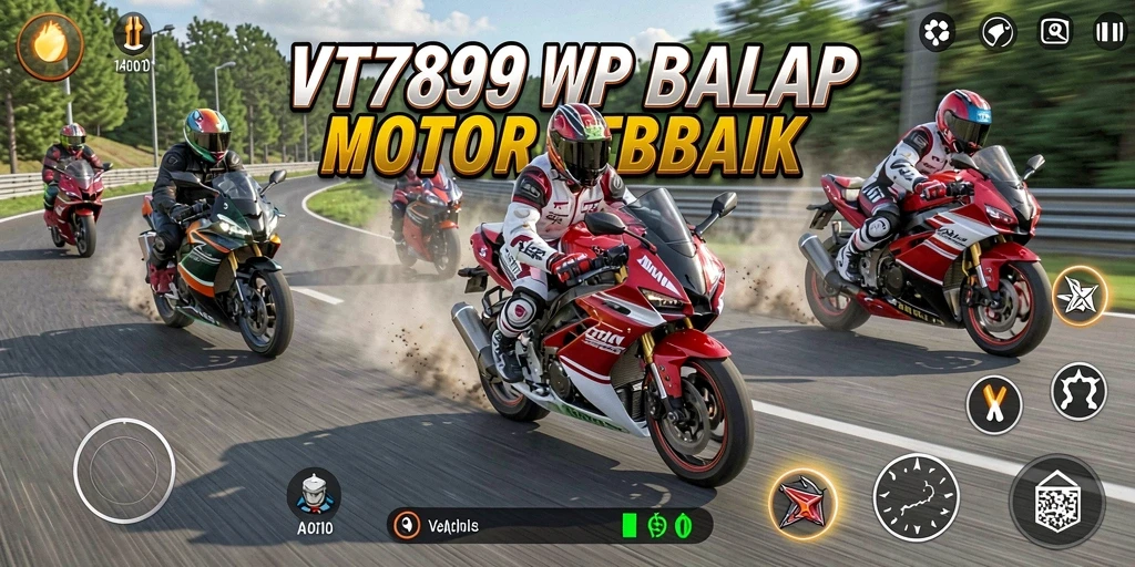 Gameplay seru dengan balapan motor mendebarkan di lintasan.